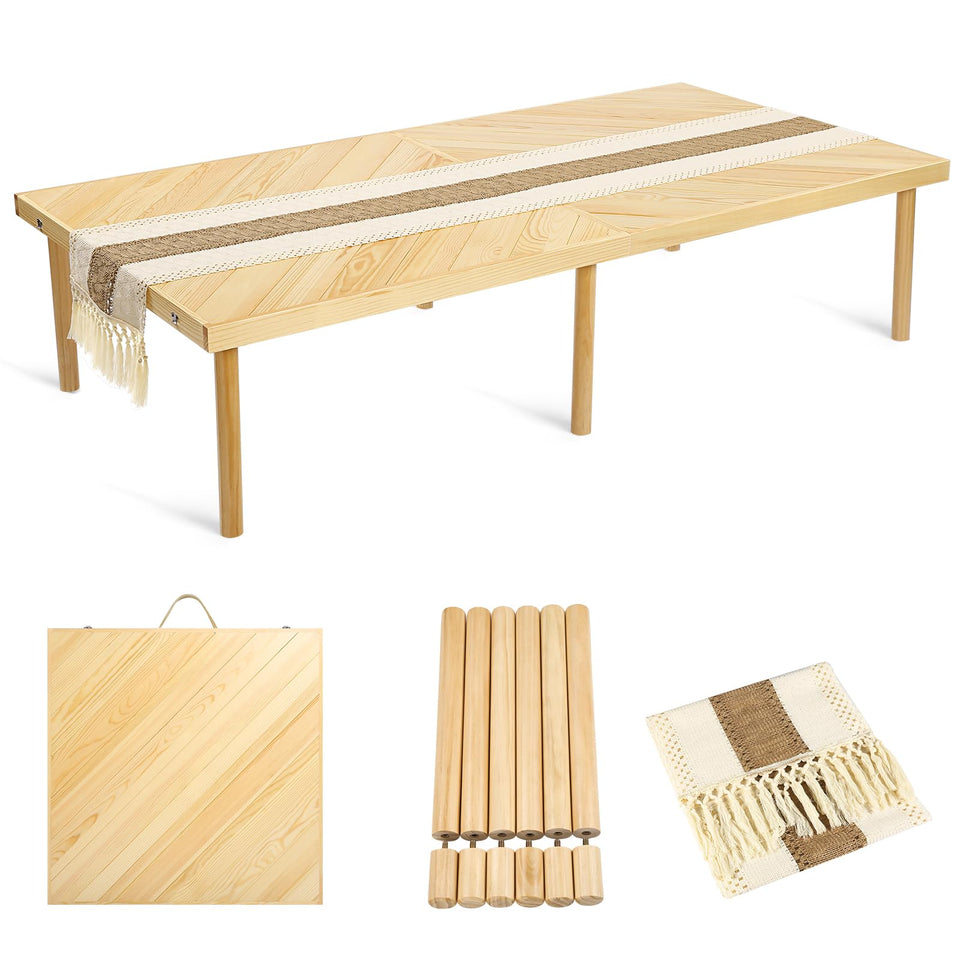 GLDZI folding picnic table with runner offers portable dining for outdoor meals.