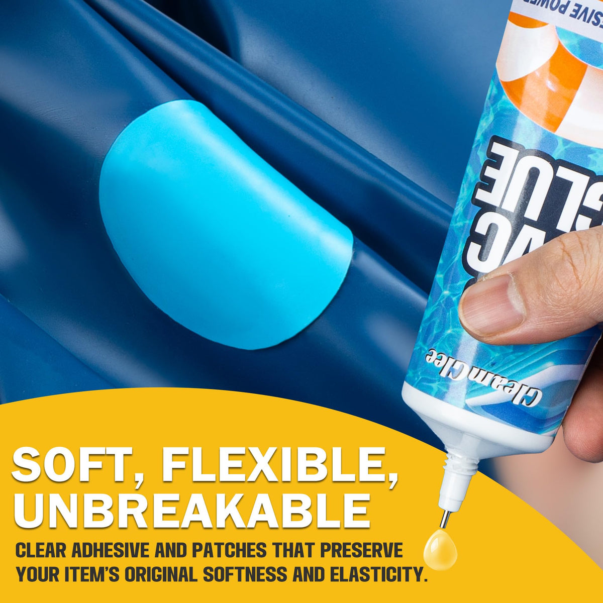 GleamGlee air mattress and pool float being repaired with patch kit