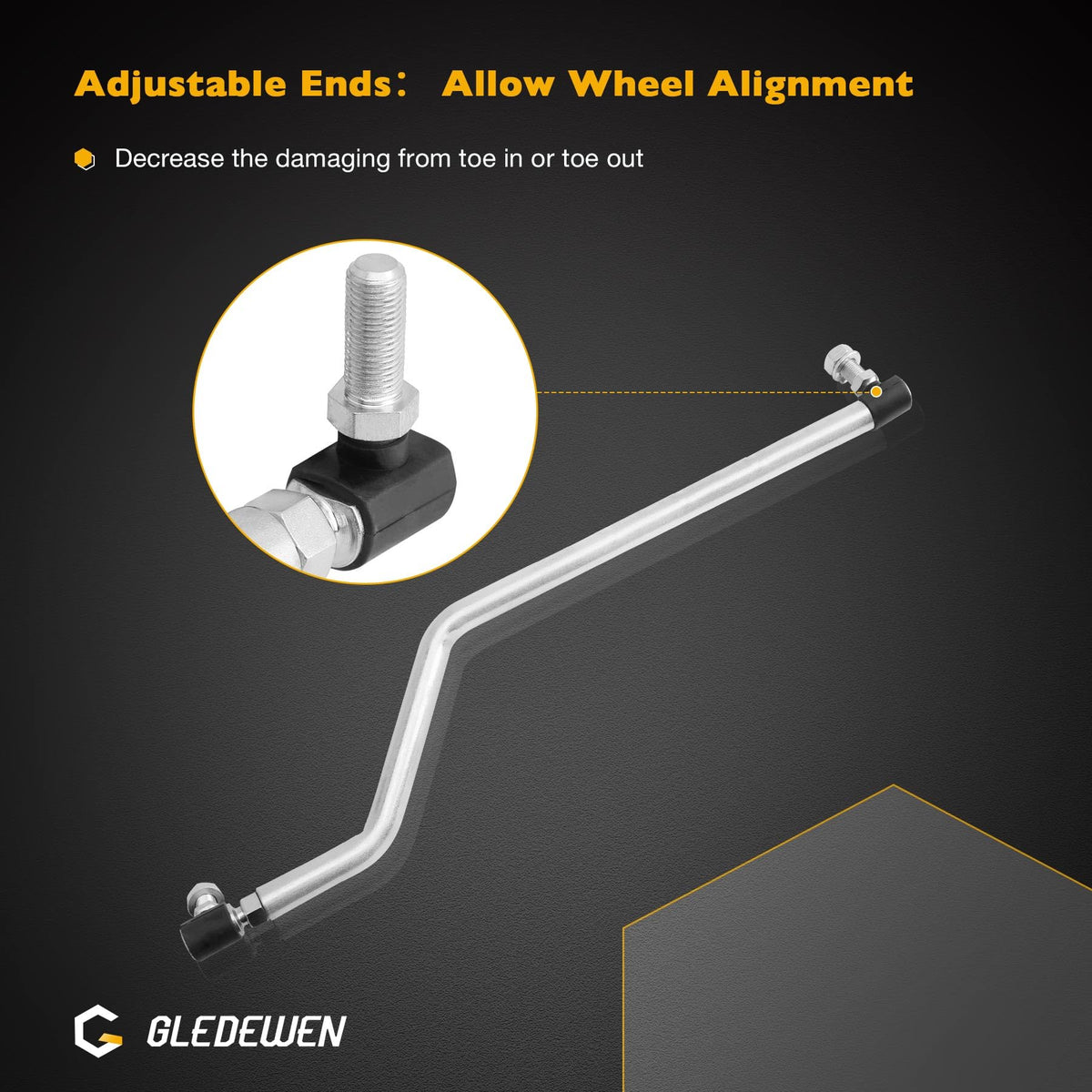 Gledewen steering assembly close-up highlights durable construction.