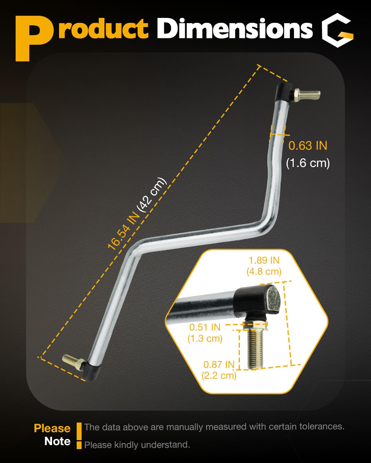 Gledewen steering drag link compatibility label showing model fit range