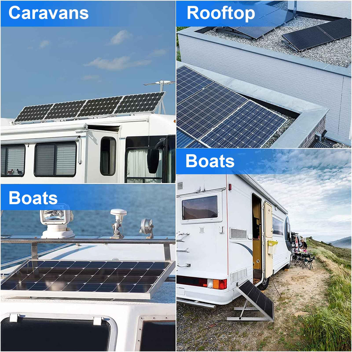 GLIESE POWER mounts on flat roofs, balconies, boats, and RVs.