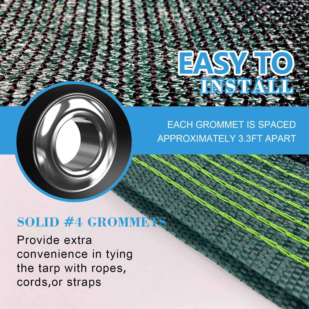 Glieskir shade cloth with reinforced grommets for secure hanging