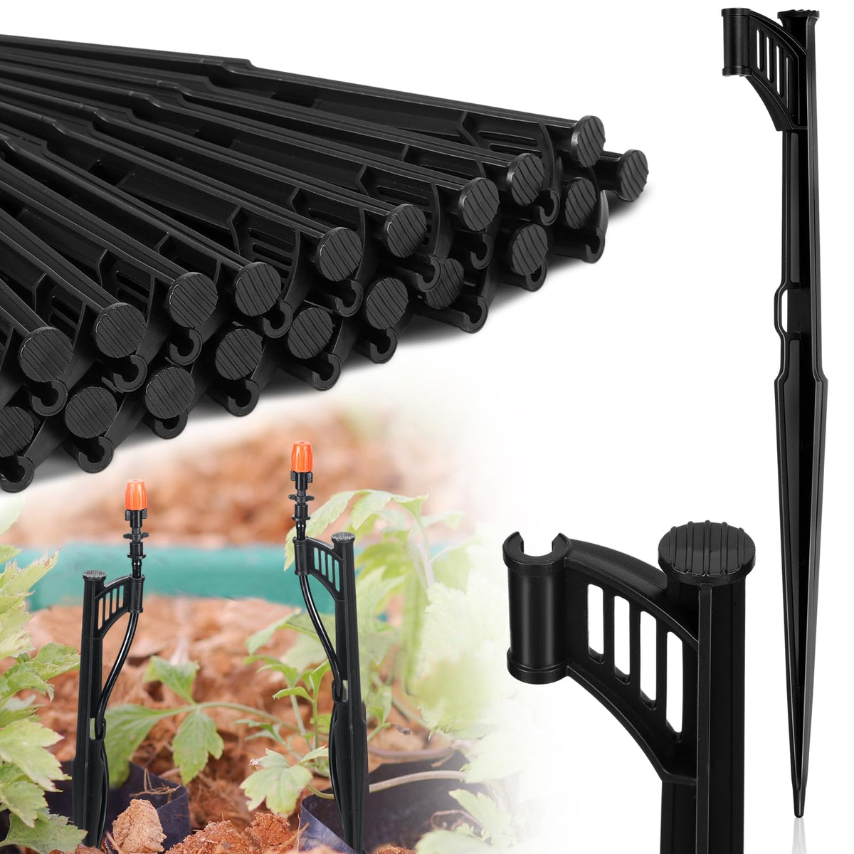 GlikCeil drip stake 12.8 inch pack keeps irrigation tubing secure in soil.