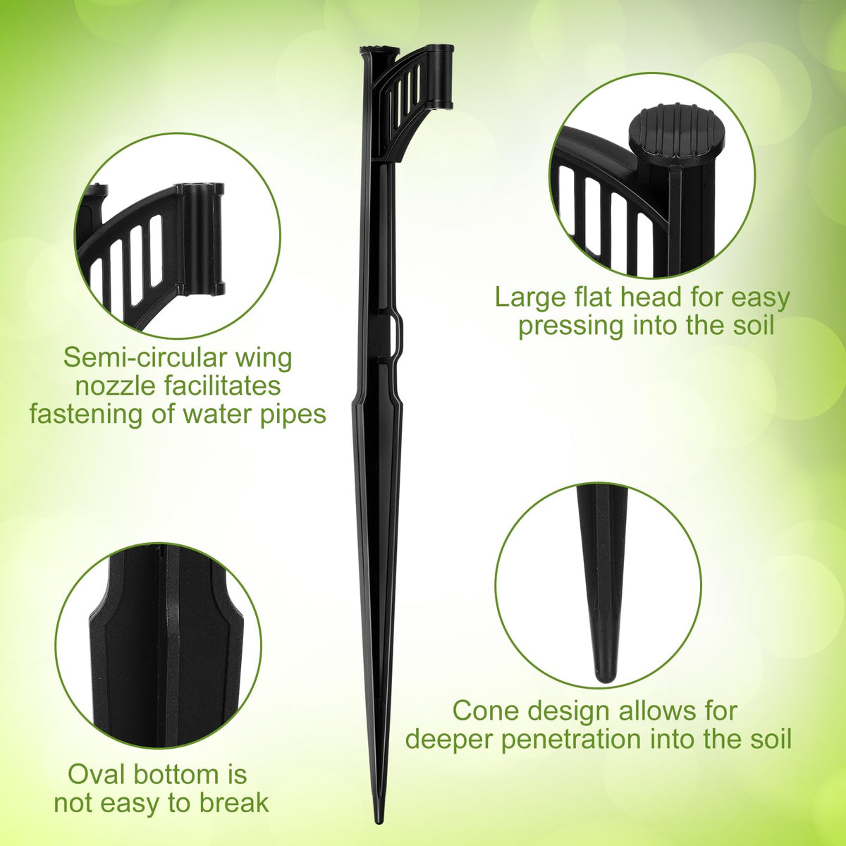 GlikCeil half circle winged stake design helps insert and secure tubing.