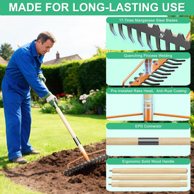 GlimHirVox heavy-duty metal rake is built to withstand tough soil and gravel tasks.