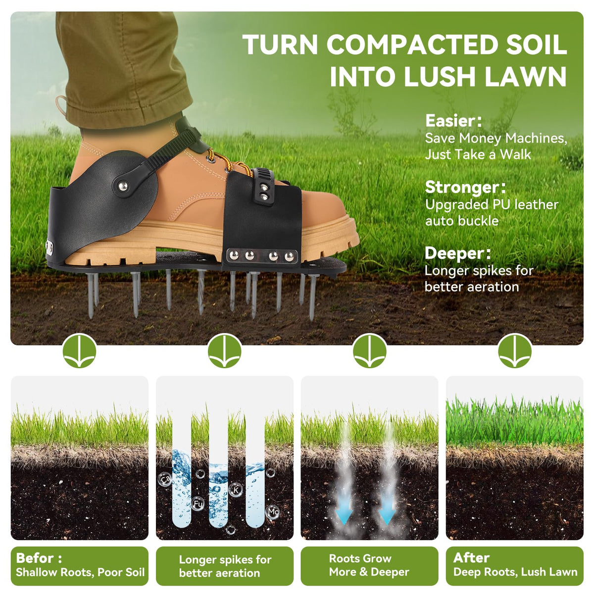 GlimHirVox lawn aerator shoes highlight hollowed sole to reduce clogging