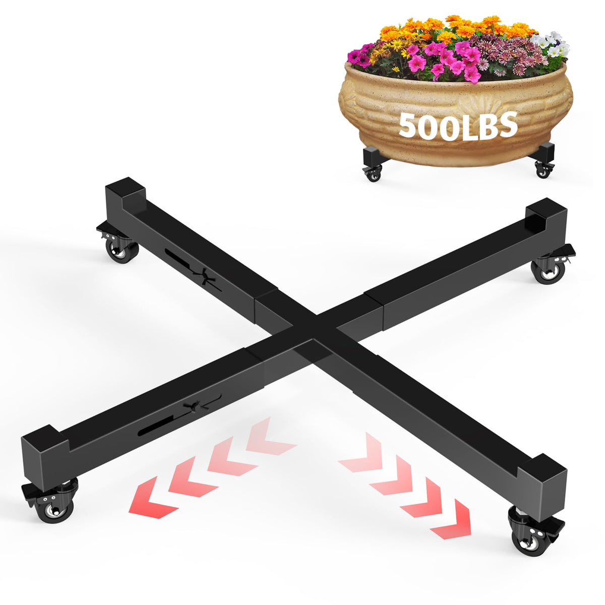 GLISWAM Plant Caddy with Wheels supports large planters for effortless relocation.
