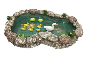 GlitZGlam duck pond scene with mother and ducklings for a charming fairy garden