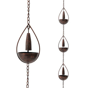 Glitzhome 8.5 ft rain chain with bell bowls - front view showing graceful water cascade