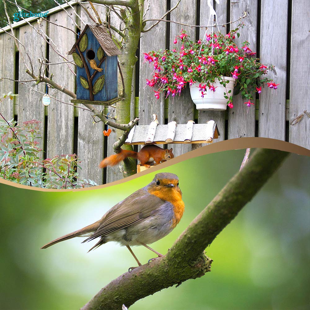 Glitzhome outdoor bird house crafted from solid wood and eco-friendly metal for durability