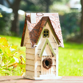 Glitzhome bird house roof reinforcement shows durable metal for weather protection