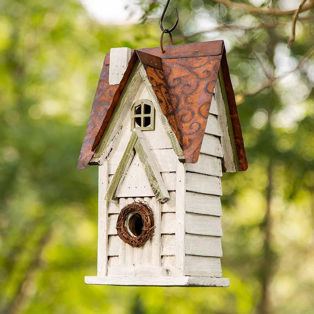 Glitzhome bird house side view highlights rustic finish for outdoor spaces