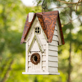 Glitzhome bird house side view highlights rustic finish for outdoor spaces