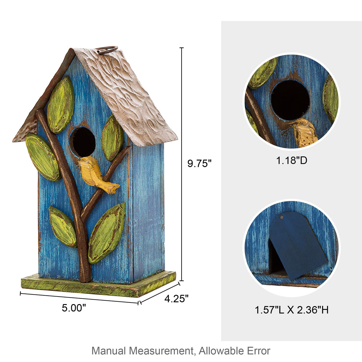 Glitzhome bird house with removable back panel for easy seasonal cleaning