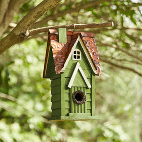 Glitzhome outdoor garden bird house hanging ring demonstrates easy installation.