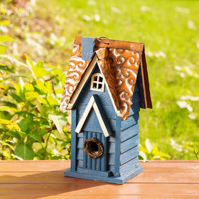 Glitzhome roof detail metal support demonstrates sturdy, weather-resistant shelter for visiting songbirds