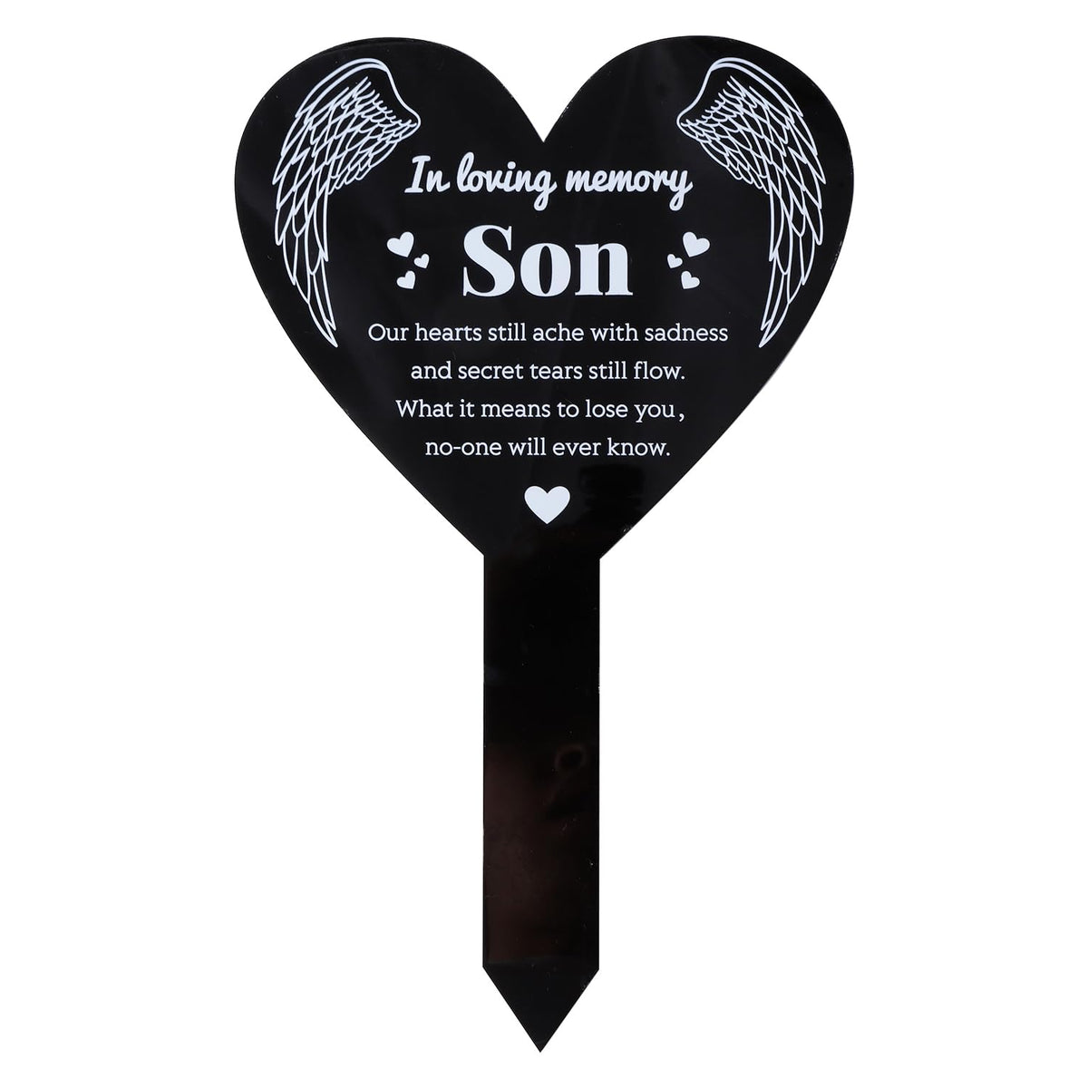 GLOBLELAND heart-shaped son stake with angel wings for a lasting garden memory.