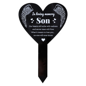 GLOBLELAND heart-shaped son stake with angel wings for a lasting garden memory.