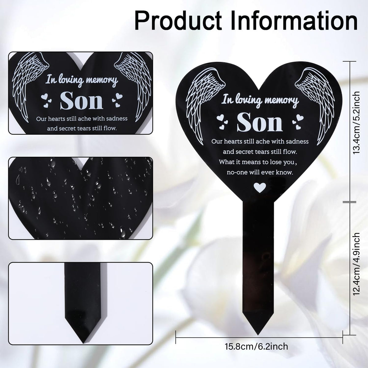 GLOBLELAND acrylic memorial plaque for outdoor cemetery display honoring a son.