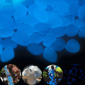GLOCARNIVAL Glow Pebbles blue garden edge glow enhances landscape aesthetics and guides garden edges.