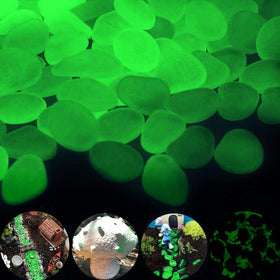 GLOCARNIVAL Glow Pebbles Green illuminate garden paths at night.