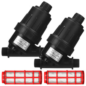 Glooglitter inline Y filter with 120 mesh screen protects drip emitters and reduces clogs.
