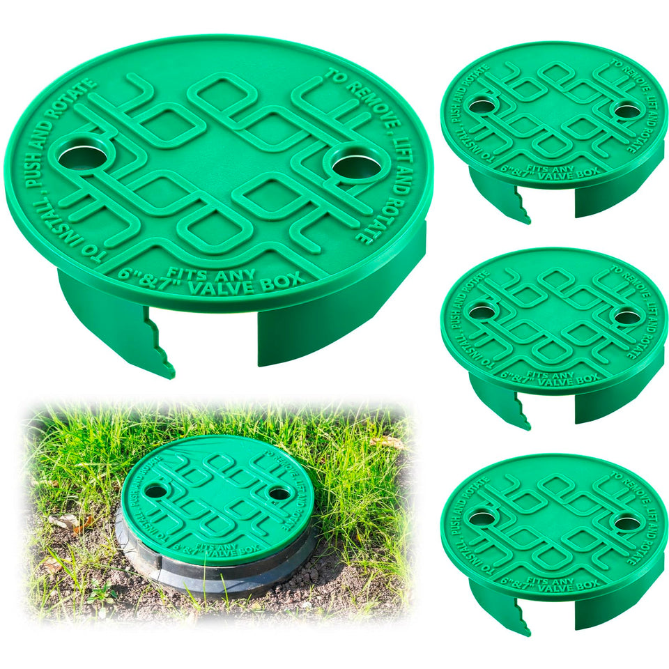 Glooglitter round valve box lid in green protects irrigation controls outdoors.