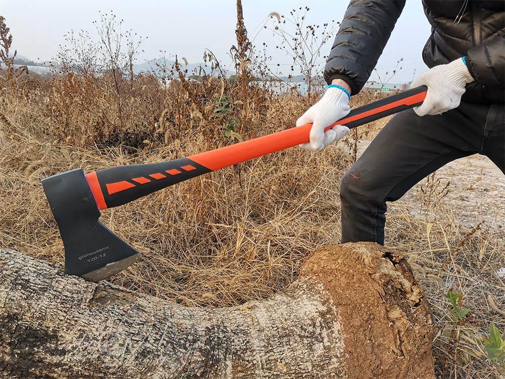 Glorousamc chopping axe with blade-protective sheath supports safe storage.