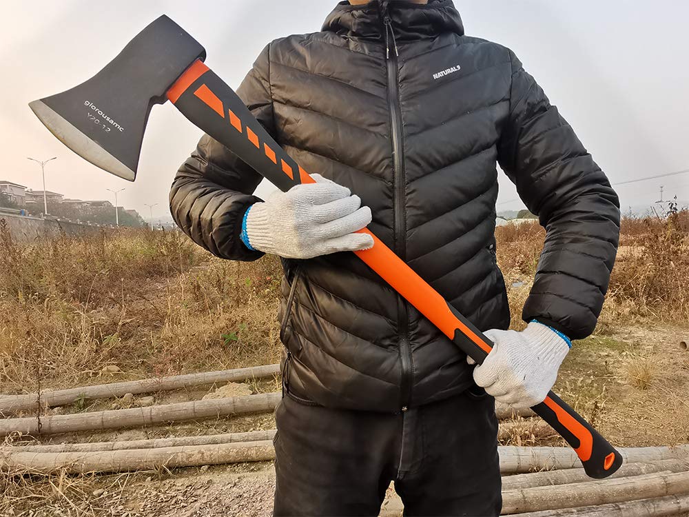 Glorousamc chopping axe branch-chopping in forest shows versatility.