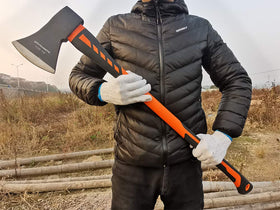 Glorousamc chopping axe branch-chopping in forest shows versatility.