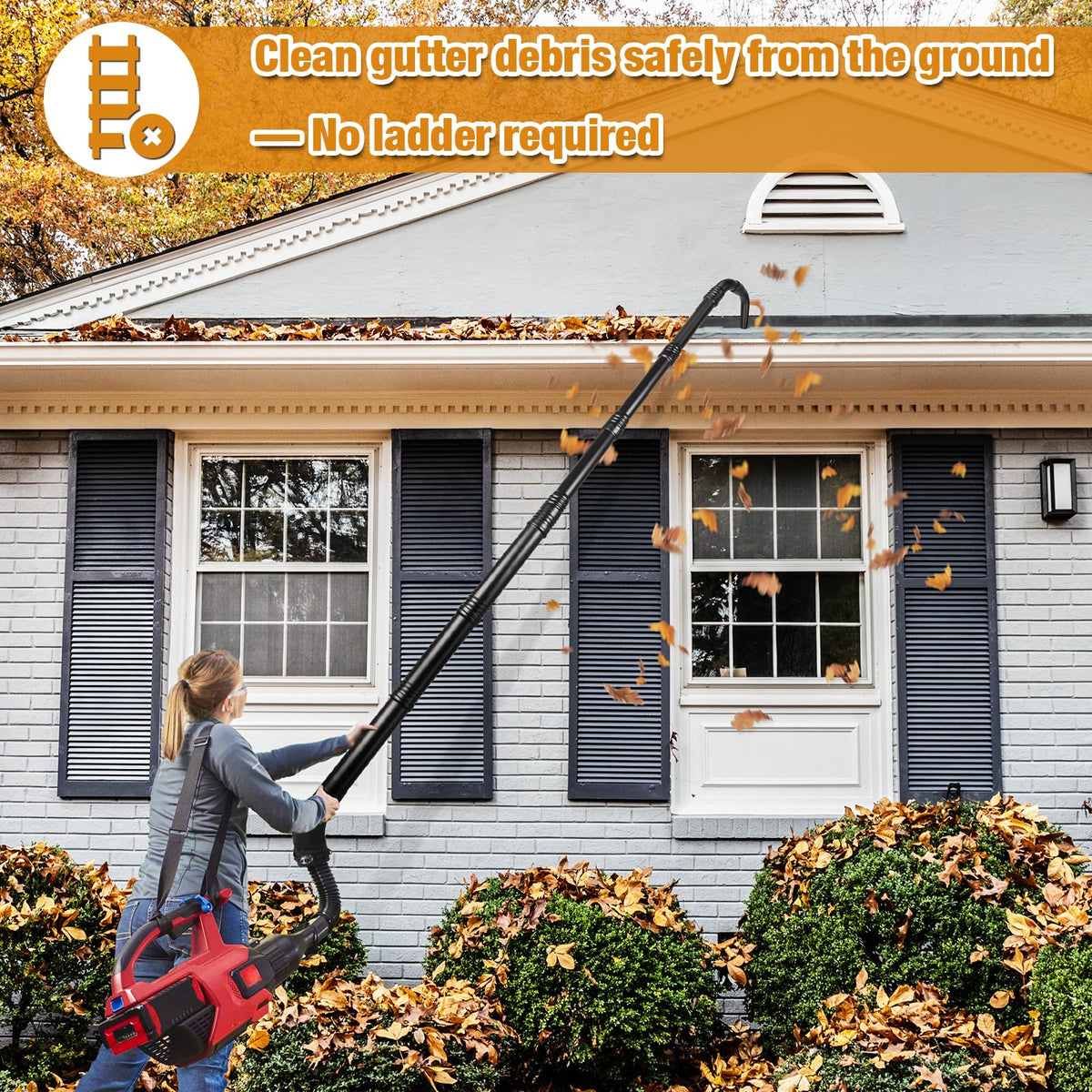 Glosaie adjustable angle nozzle concentrates airflow for precise gutter clearing.