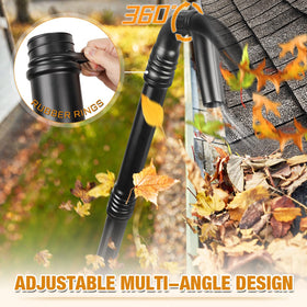 Glosaie leaf blower attachment with long tube in use, reaching distant gutters easily.