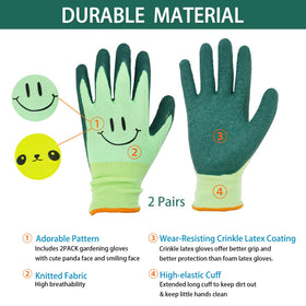 GLOSAV kids gloves with crinkle latex palm offer a secure grip in wet soil