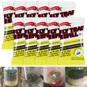 Glovv 10-pack fly bait refill packaging attracts flies for outdoor traps.