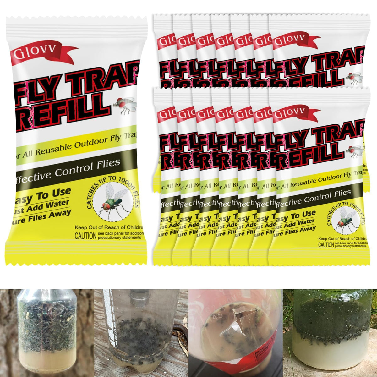 Glovv 15-pack fly bait refill packaging designed for easy outdoor use.