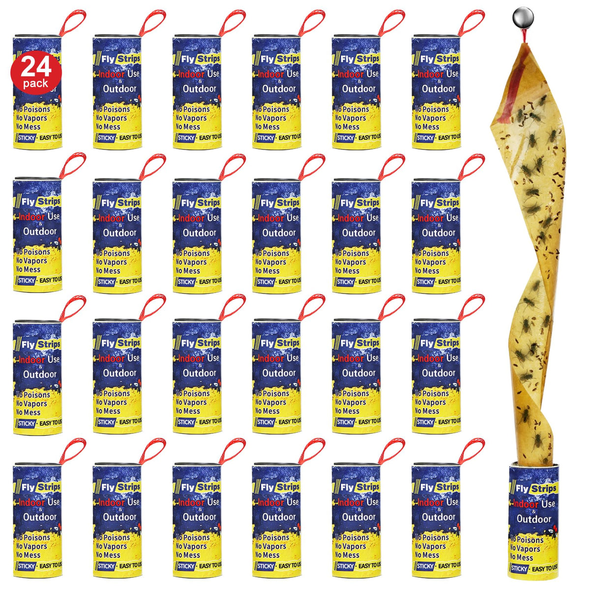 Glovv 24 pack fly trap strips for indoor and outdoor use catch fruit flies