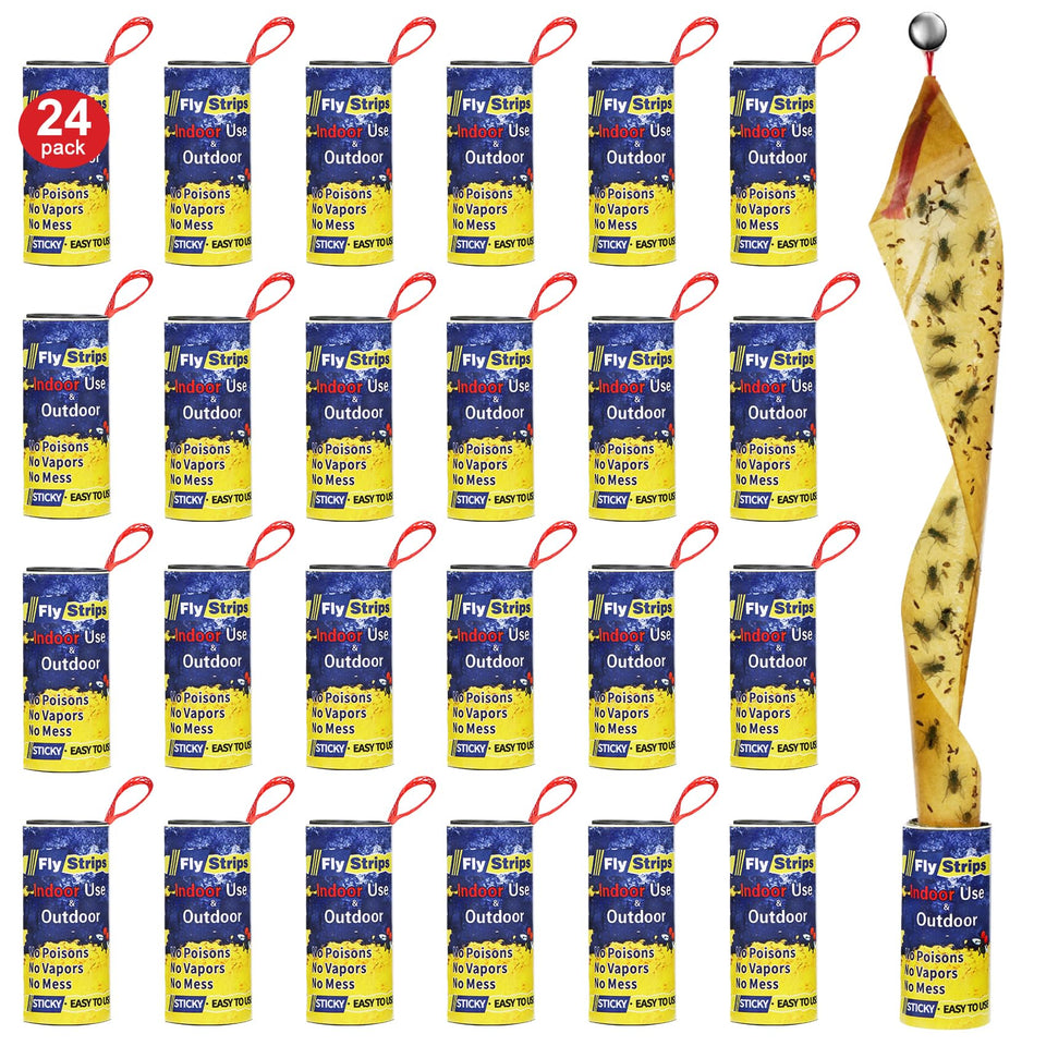 Glovv 24 pack fly trap strips for indoor and outdoor use catch fruit flies