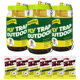 Glovv 3-pack reusable fly traps outdoors attract with yellow lure and scent