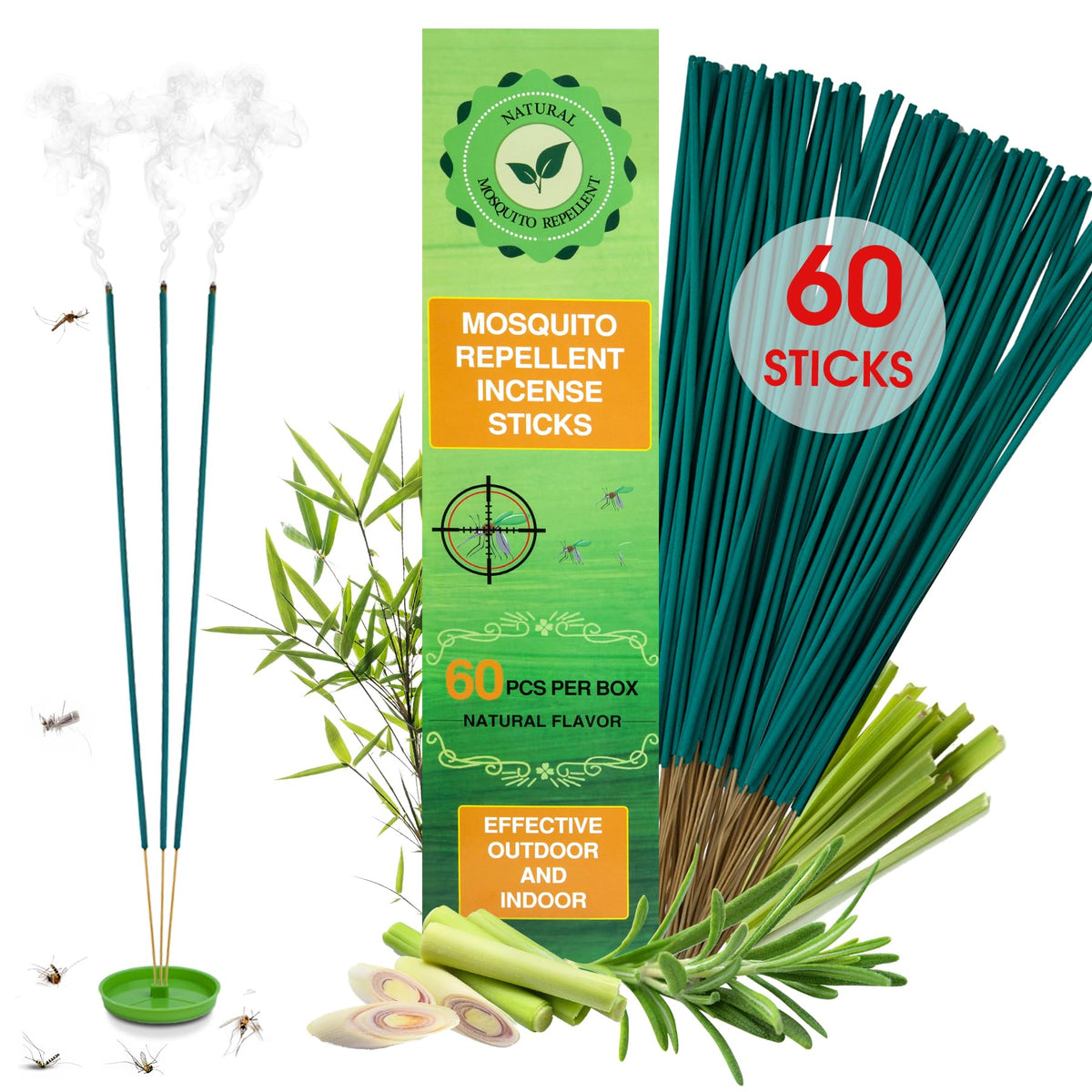 Glovv 60-pack mosquito repellent sticks box for outdoor use deterring pests