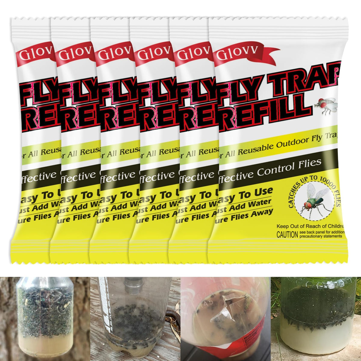 Glovv 6-pack fly bait packets attract outdoor flies effectively