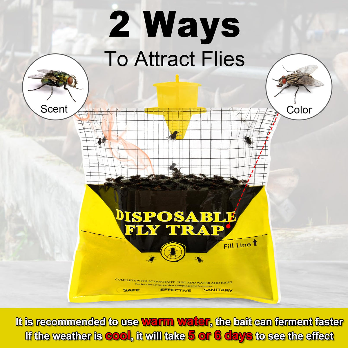 Glovv fly trap bag sized 8.5 by 9.6 inches for coverage.