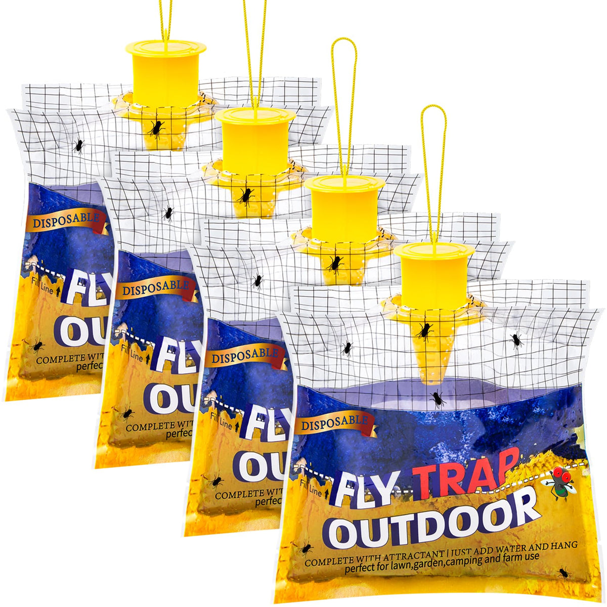 Glovv disposable fly traps outdoor bags attract flies for yard-level control.