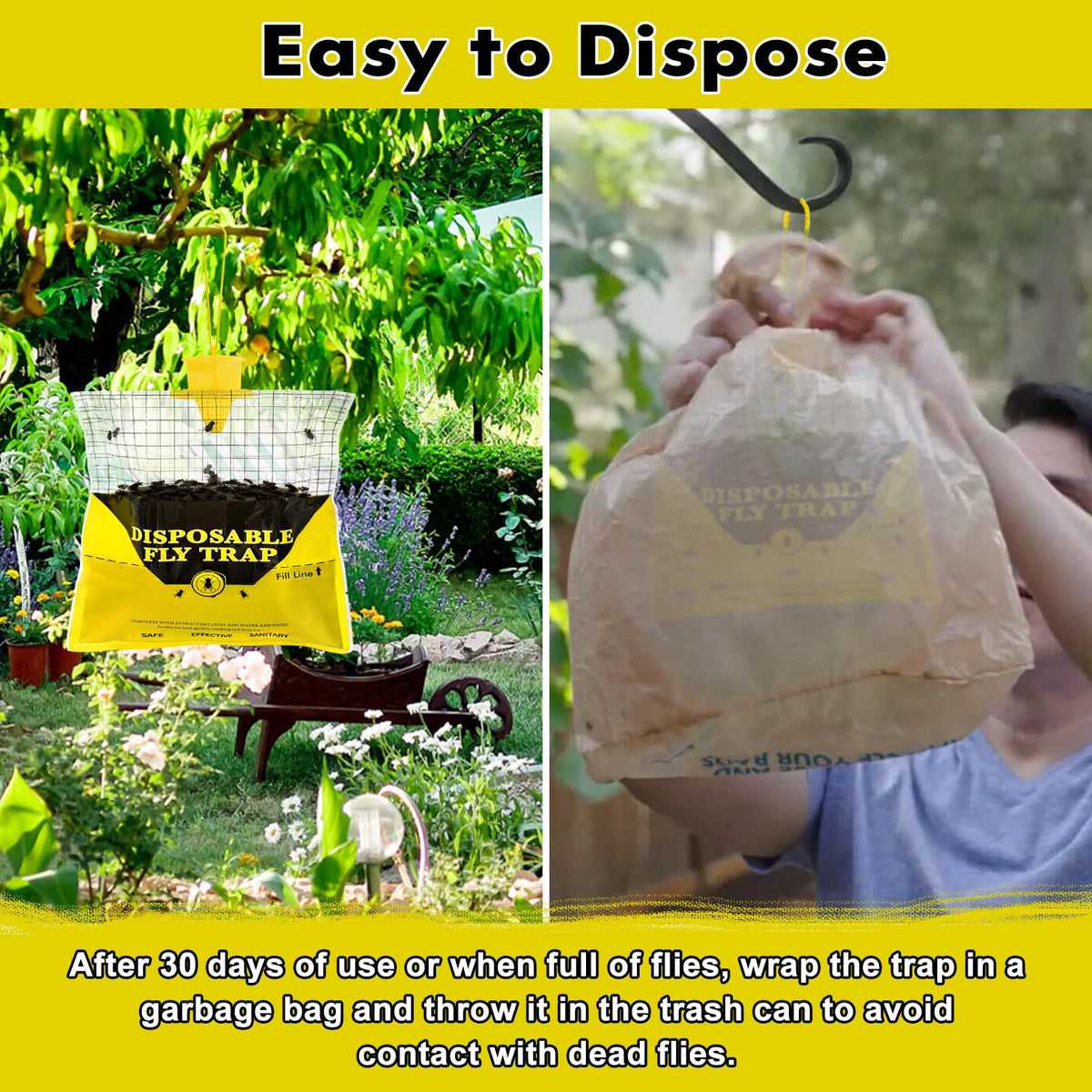 Farm scene with Glovv trap attracting flies to yellow lure