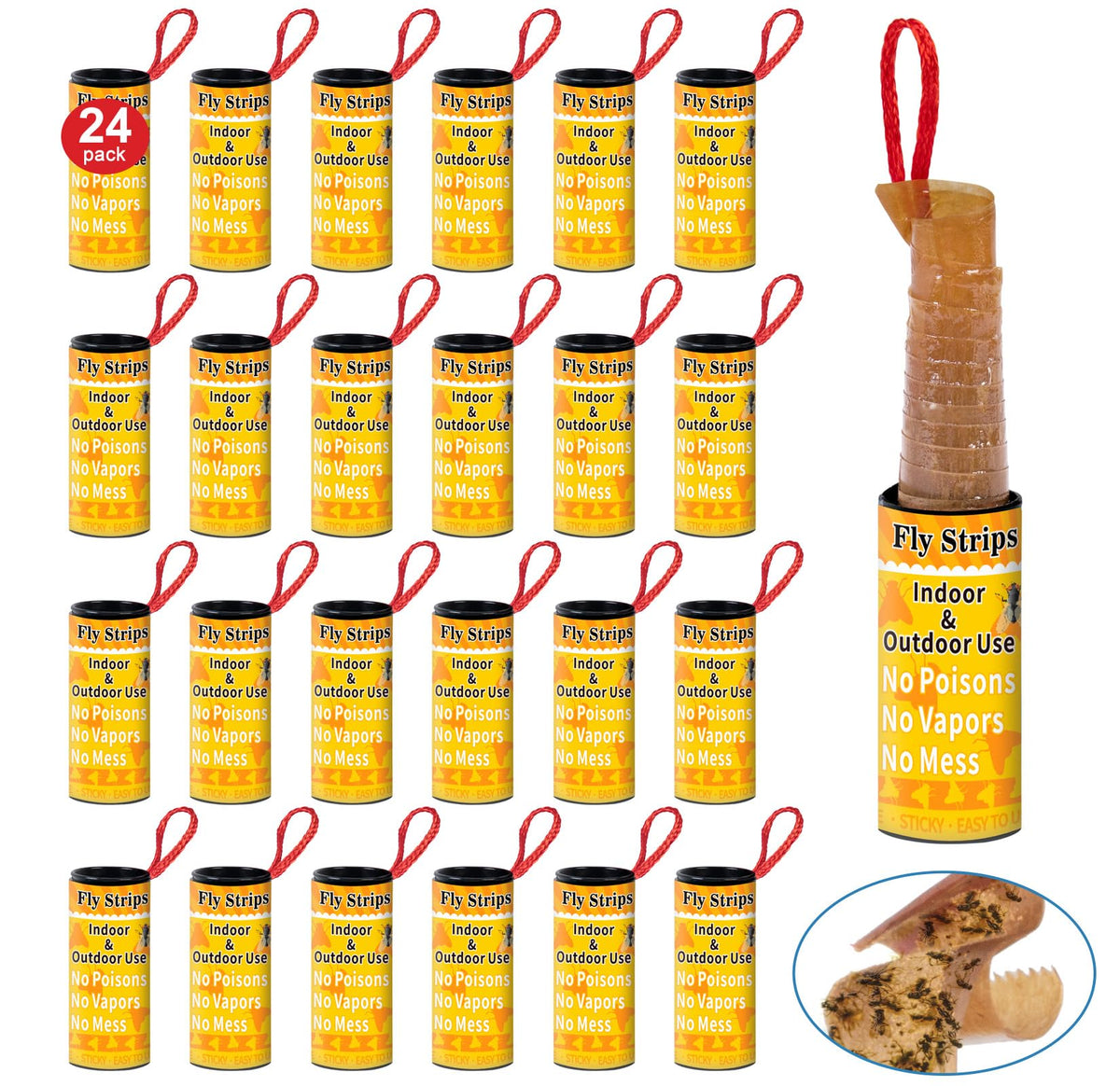 Glovv fly strips indoor hanging adhesive captures flies with strong, waterproof glue for family-friendly use.