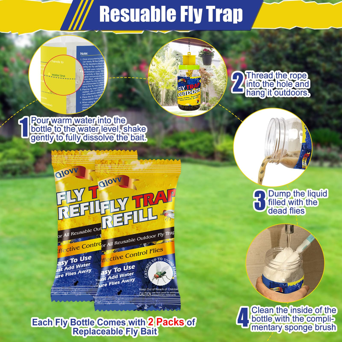 Glovv fly trap bottle cleaning sponge simplifies maintenance
