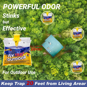 Glovv traps should be placed 20 feet from living areas for safety.