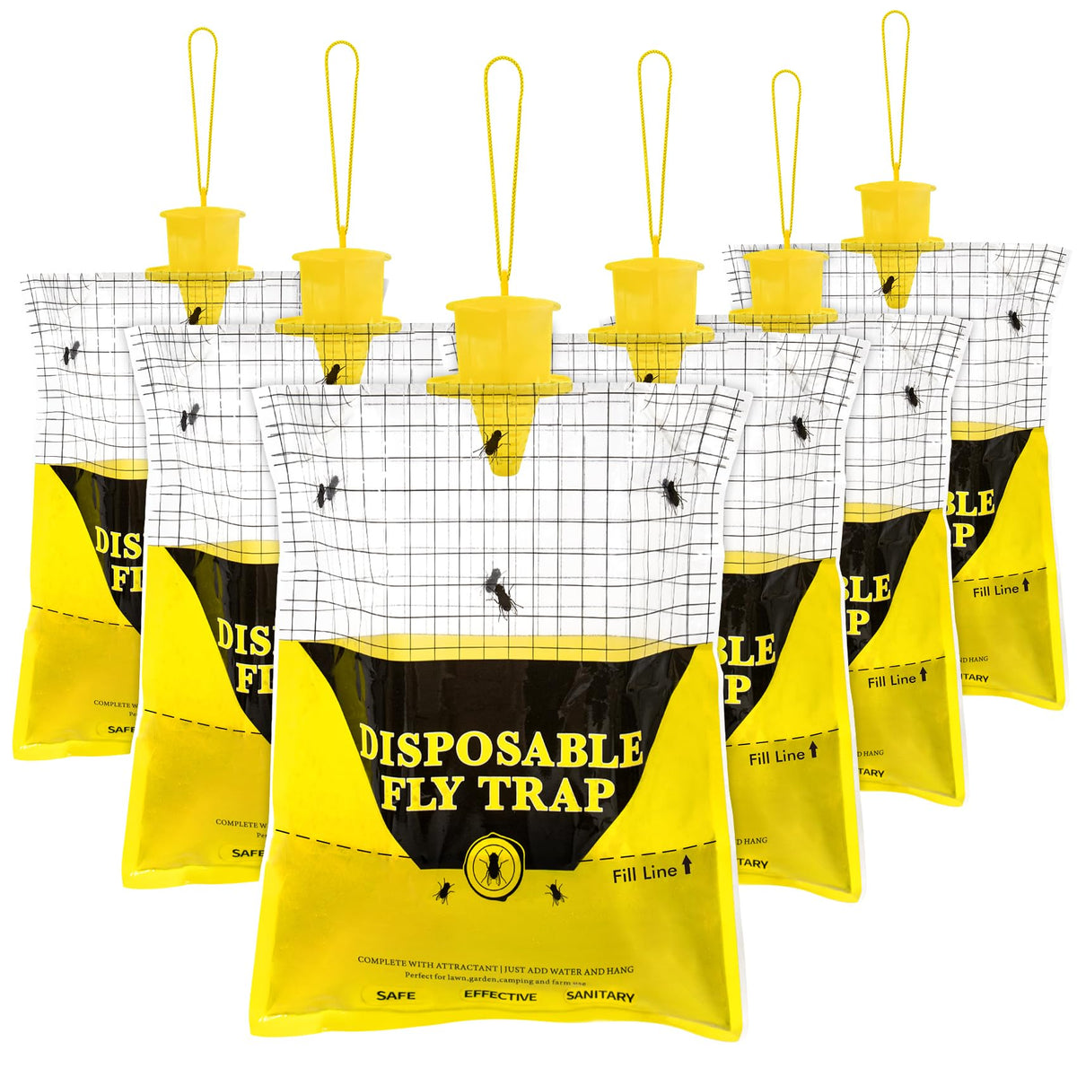 Glovv outdoor fly trap bag hanging in sunny patio reduces flies near guests.