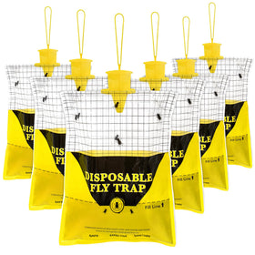 Glovv outdoor fly trap bag hanging in sunny patio reduces flies near guests.