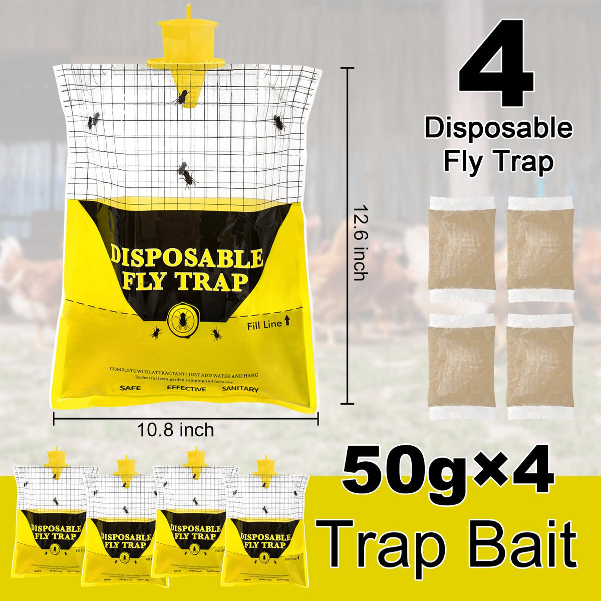 Glovv pre-baited fly bags show visual and odor attraction to attract flies.