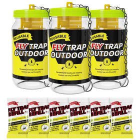 Glovv reusable fly trap bottle for outdoor control of nuisance flies.